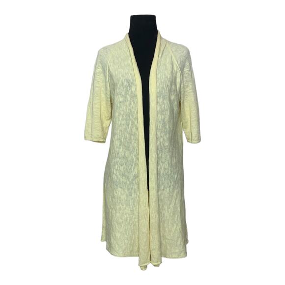 Eileen Fisher yellow short sleeves open asymmetrical cardigan size Small - Picture 1 of 11